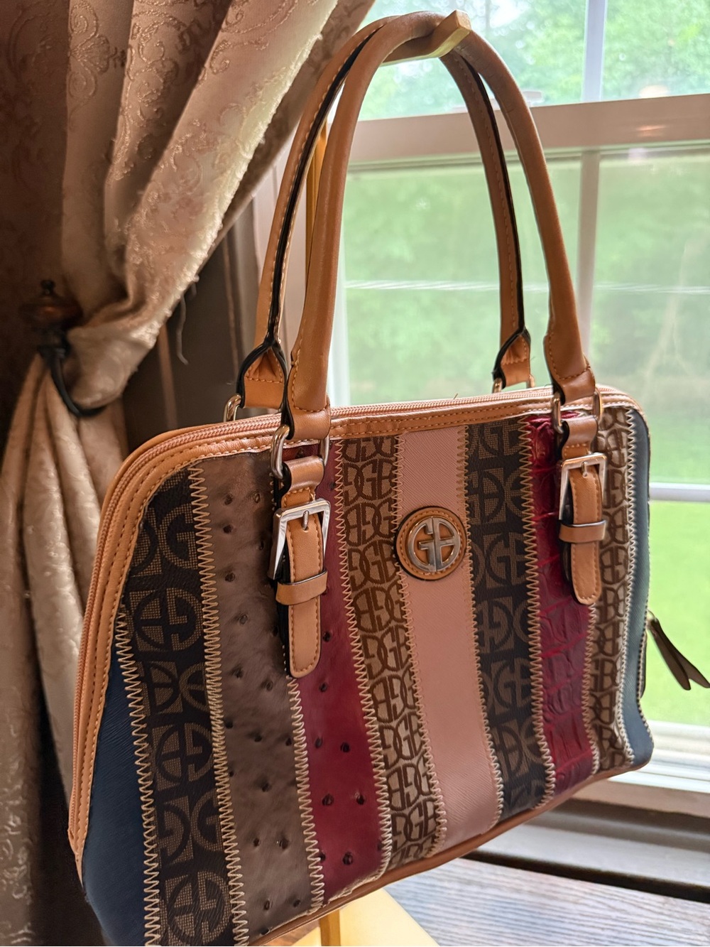 Giani Bernini Multicolor Patchwork Satchel - Brown, Red, Blue
